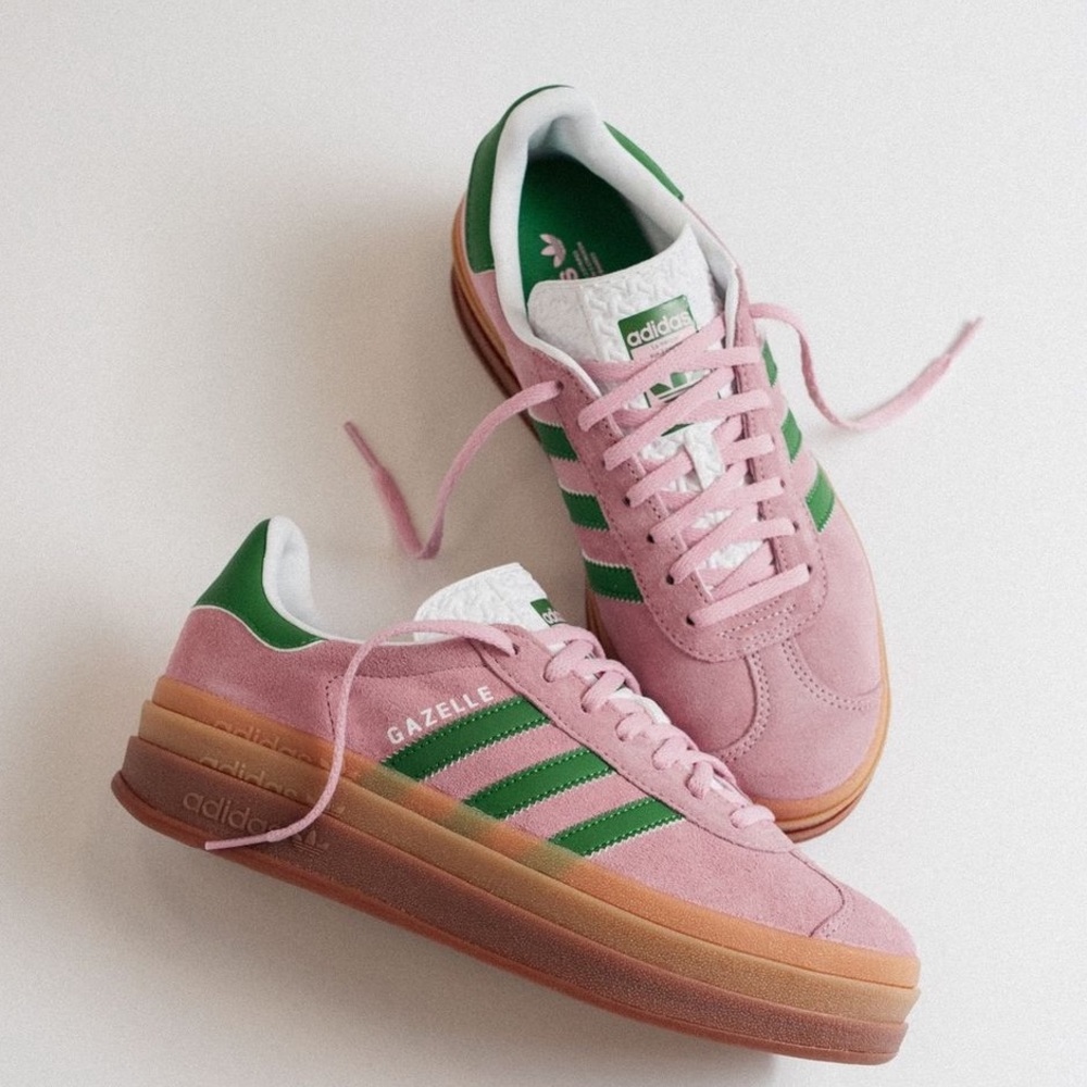Adidas Gazelle Bold Platform Sneakers True Pink Green Women Size New - Picture 4 of 8